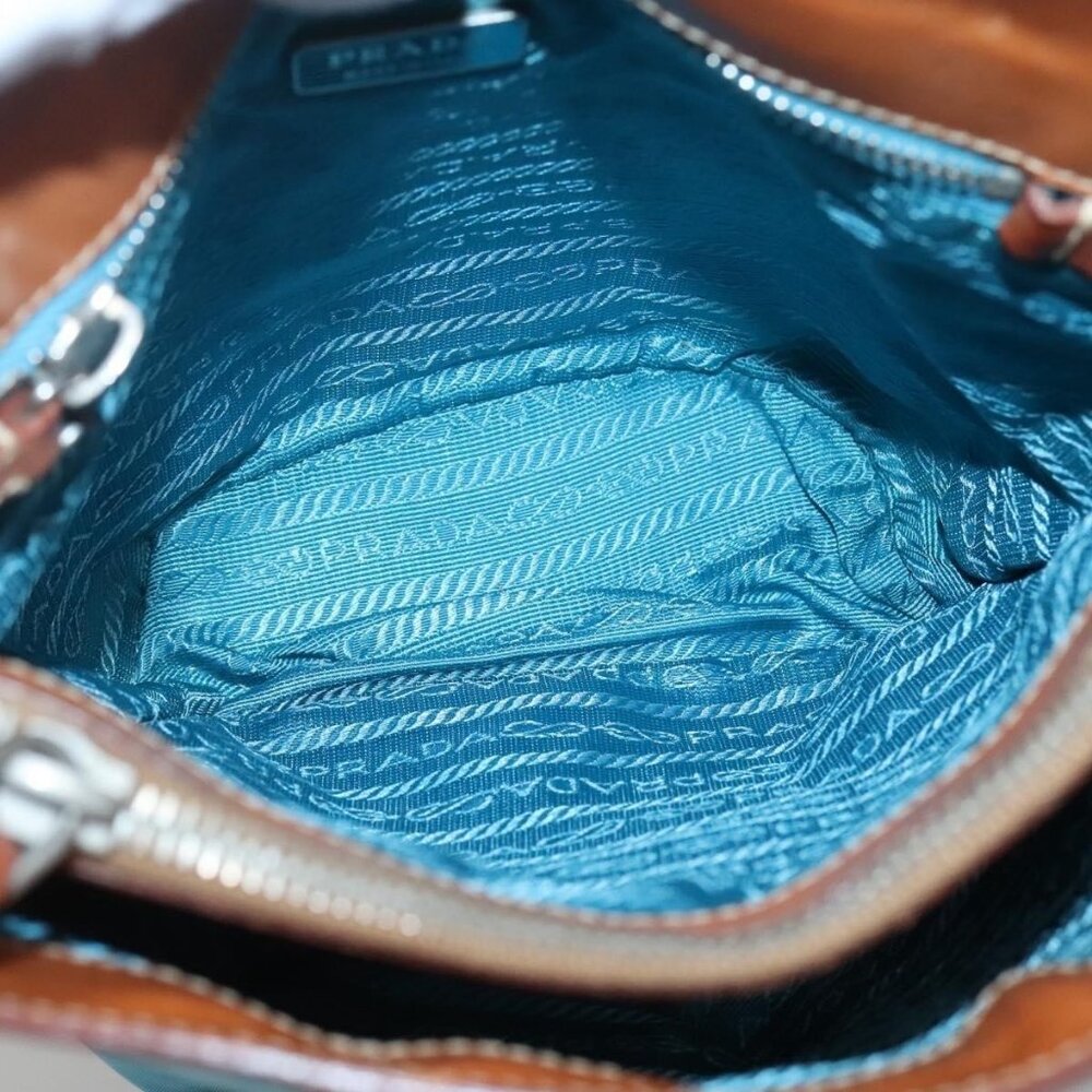 Authentic PRADA Shoulder Bag Nylon Leather Silver Blue - Picture 3 of 16